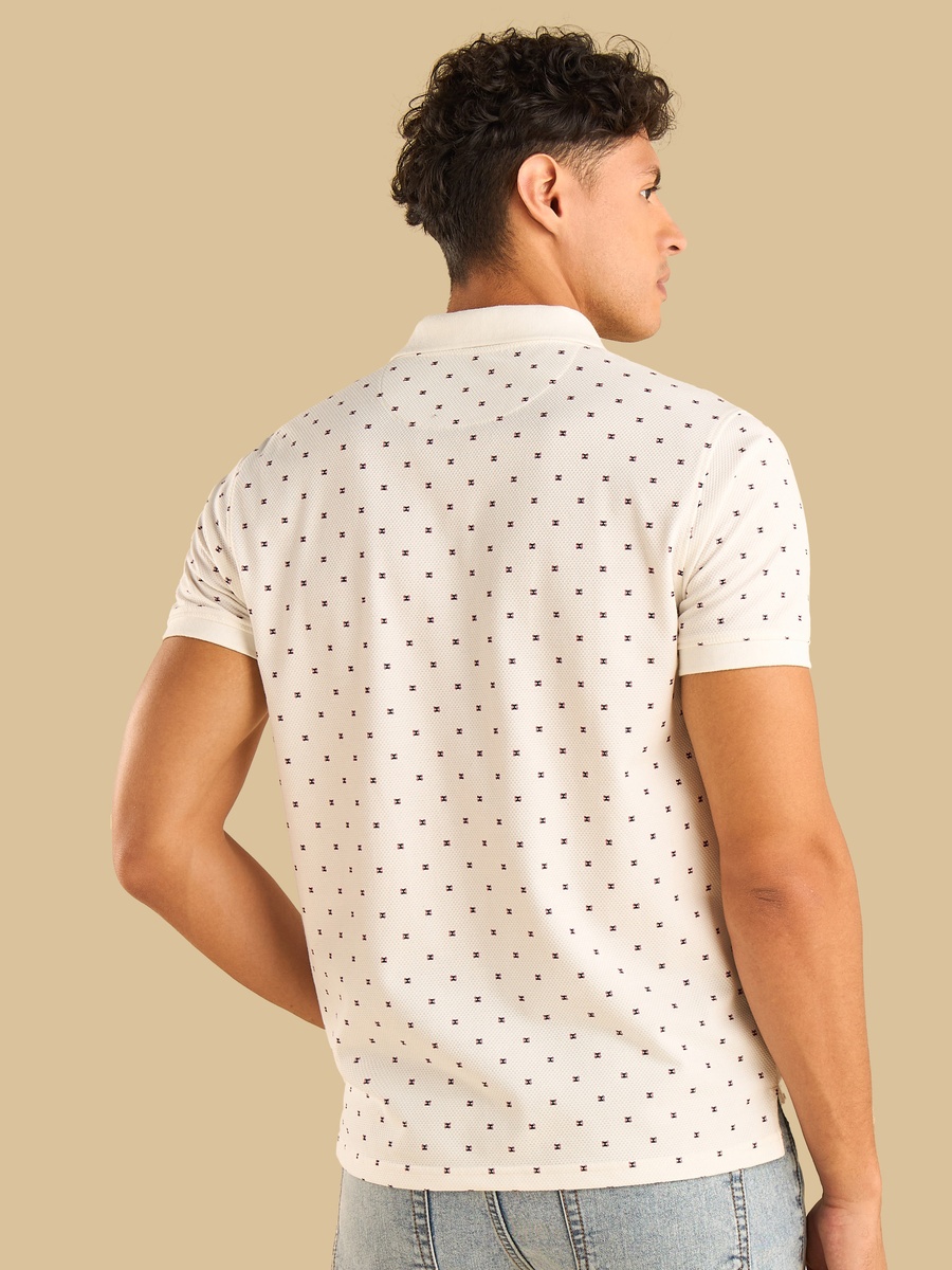 Printed Popcorn Textured Polo T-Shirt