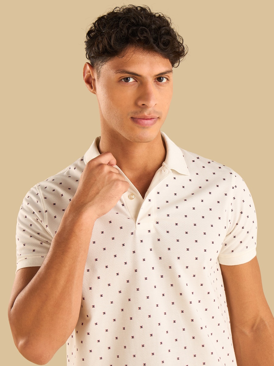 Printed Popcorn Textured Polo T-Shirt