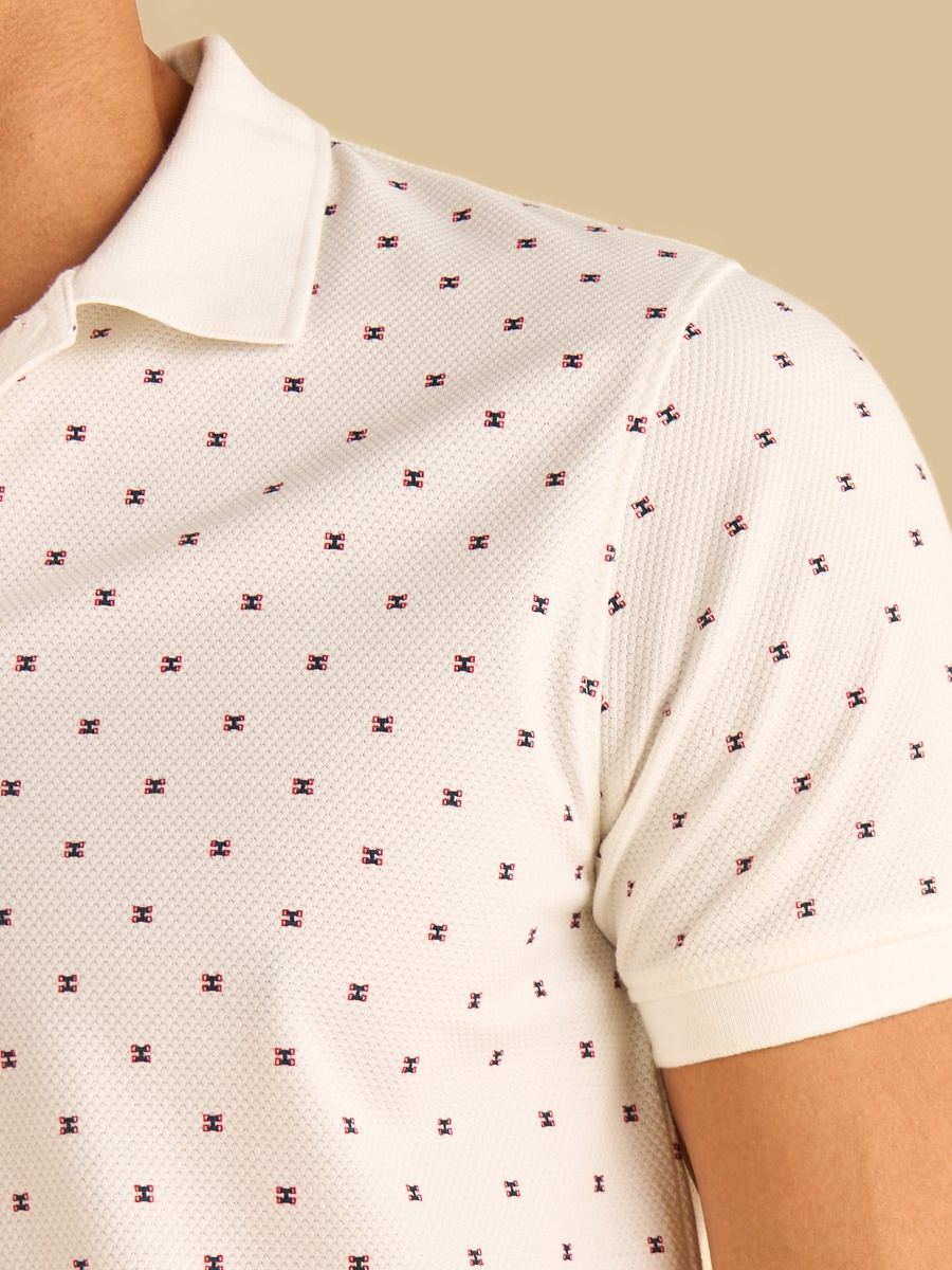 Printed Popcorn Textured Polo T-Shirt
