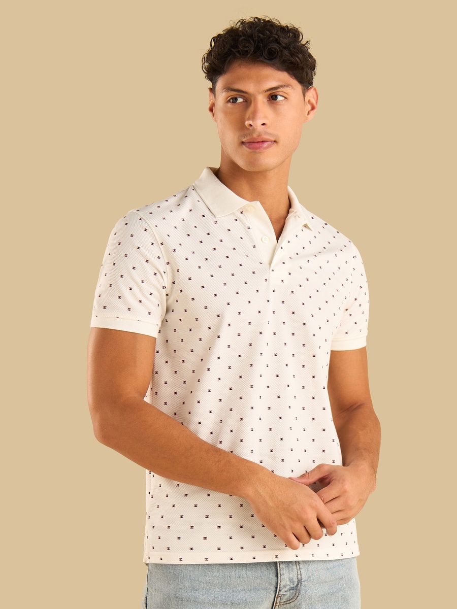 Printed Popcorn Textured Polo T-Shirt