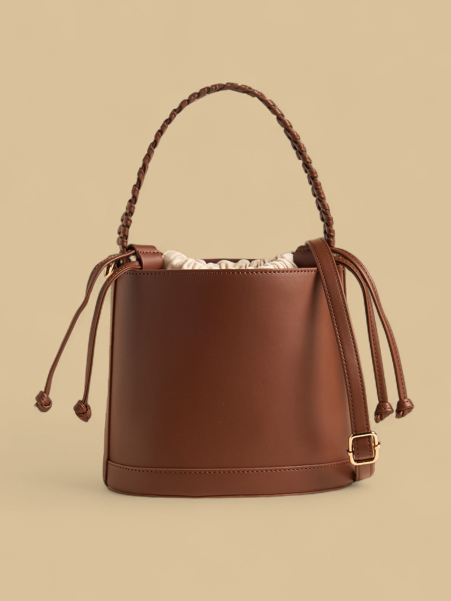 Braided Handle Bucket Bag with Detachable Strap