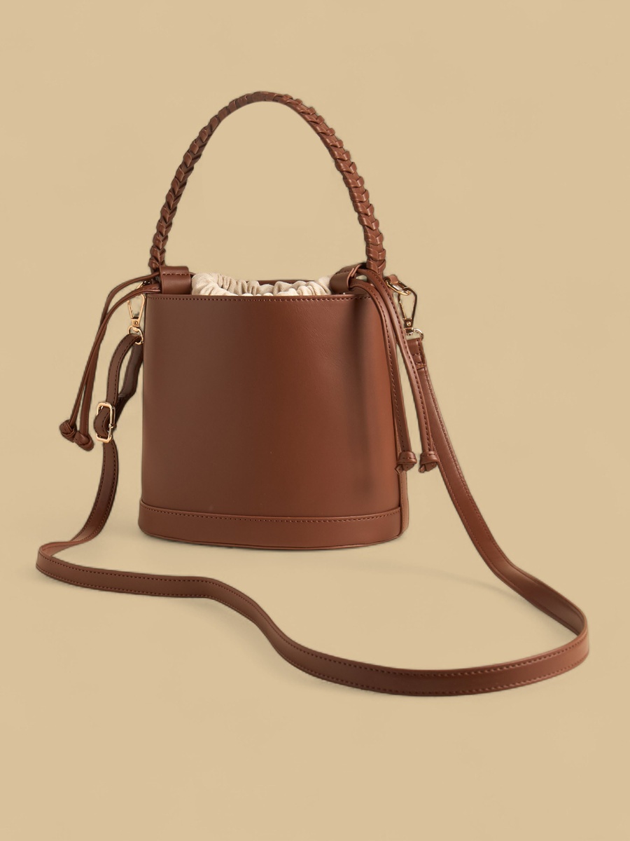 Braided Handle Bucket Bag with Detachable Strap
