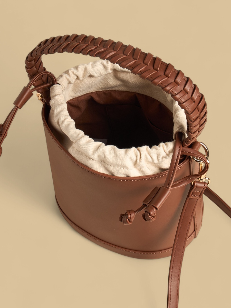 Braided Handle Bucket Bag with Detachable Strap