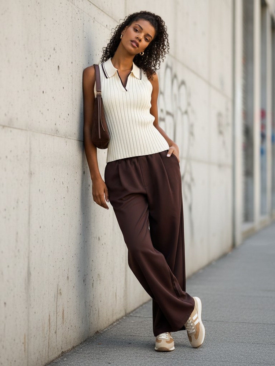 Ribbed Sleeveless Polo Top