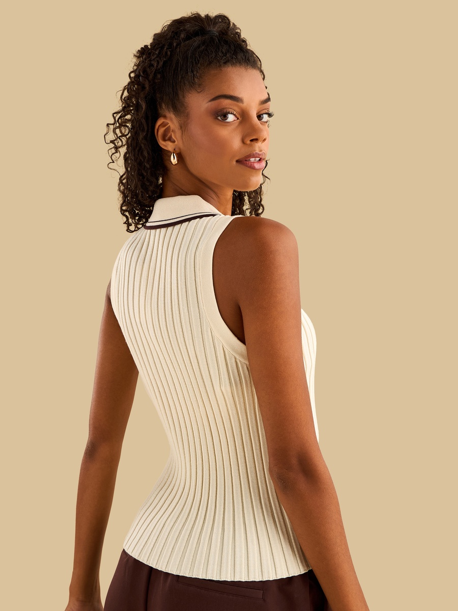 Ribbed Sleeveless Polo Top