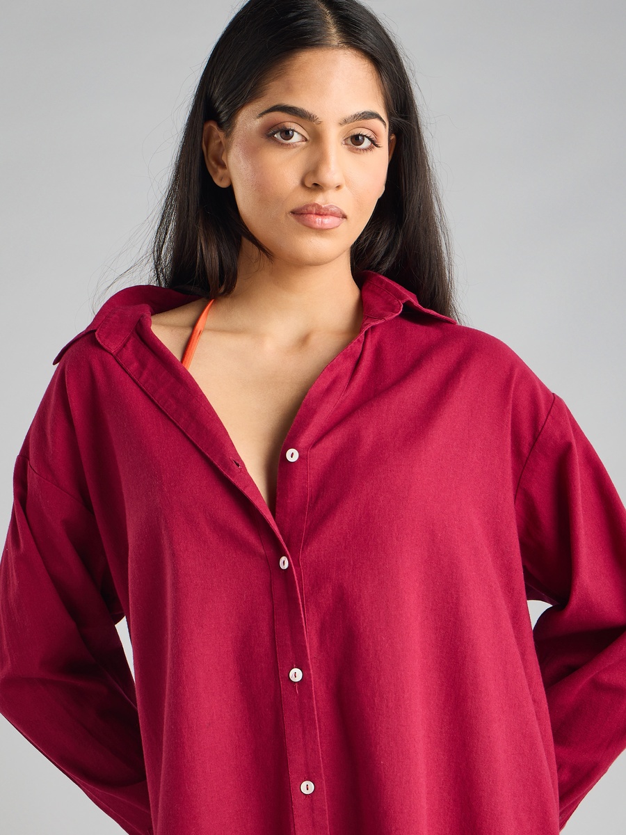 Plain Button Through Cover-Up Shirt Dress
