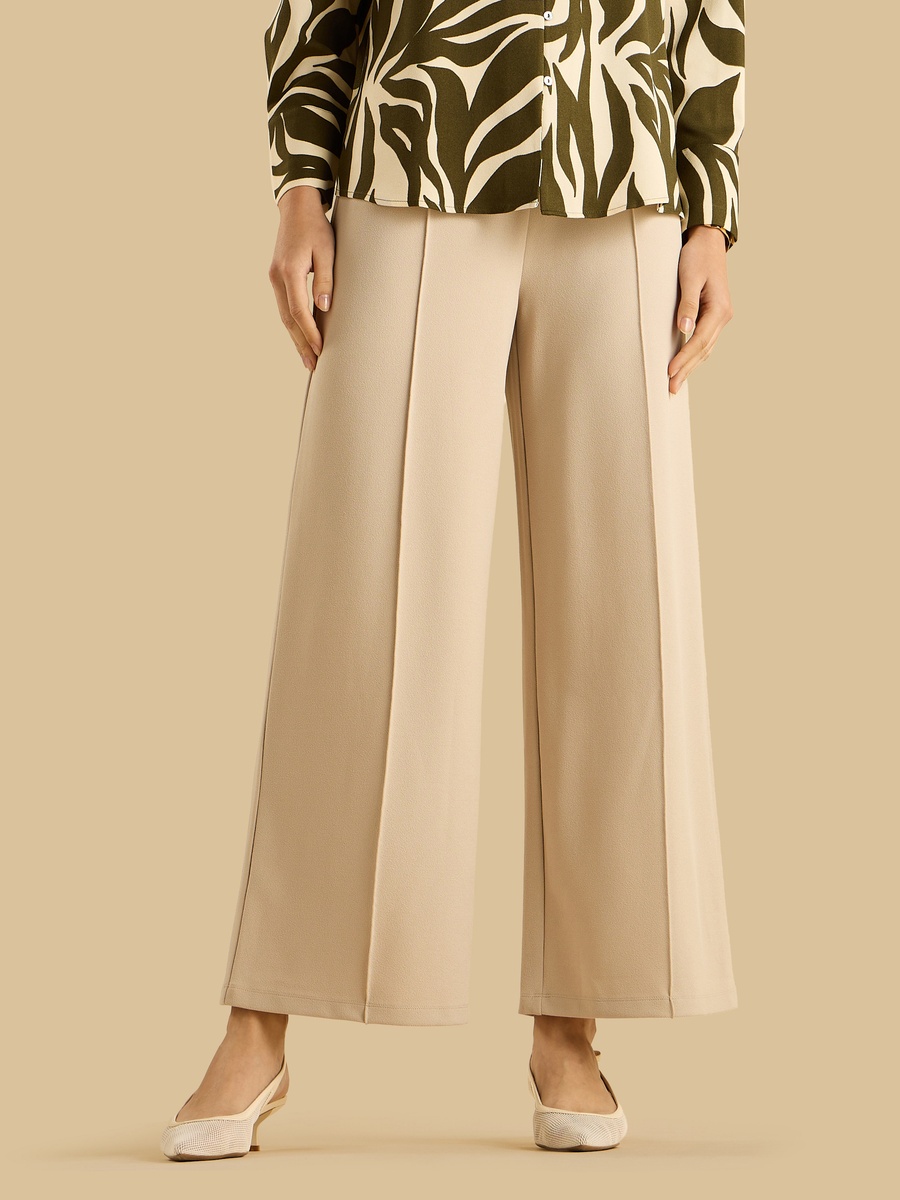 Pintuck Detail Wide Leg Trousers