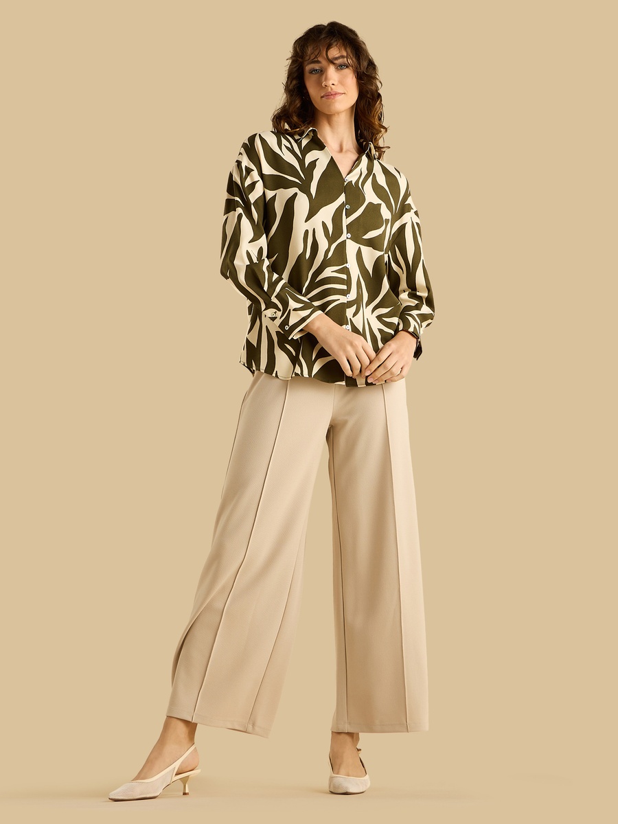 Pintuck Detail Wide Leg Trousers