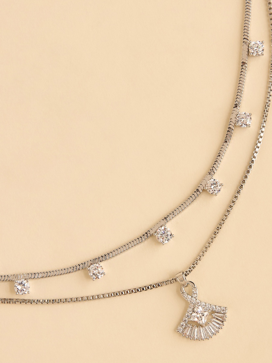 Embellished Layered Necklace with Lobster Clasp Closure