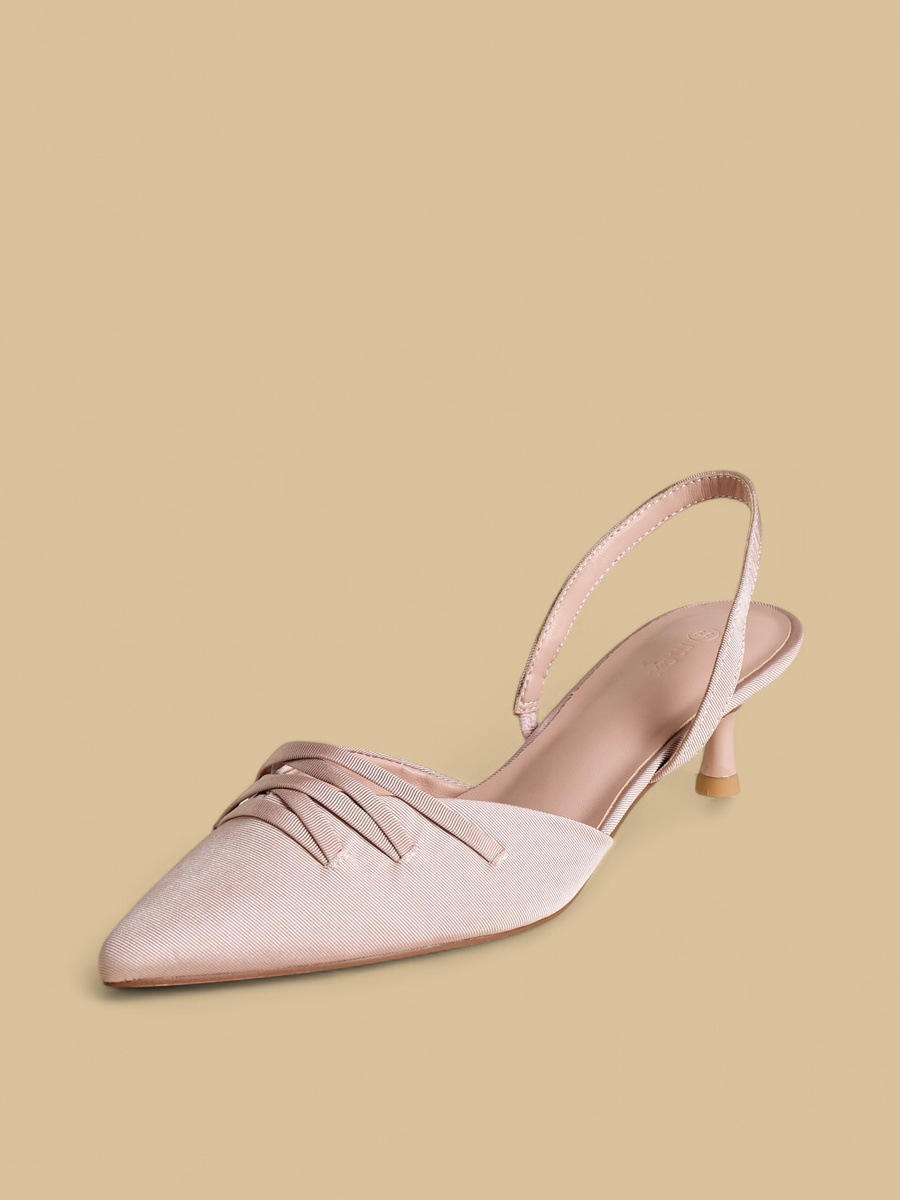 Strap Accent Pointed Toe Slingback Shoes with Kitten Heels