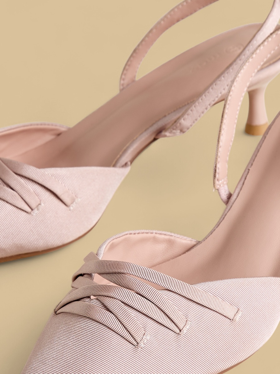 Strap Accent Pointed Toe Slingback Shoes with Kitten Heels