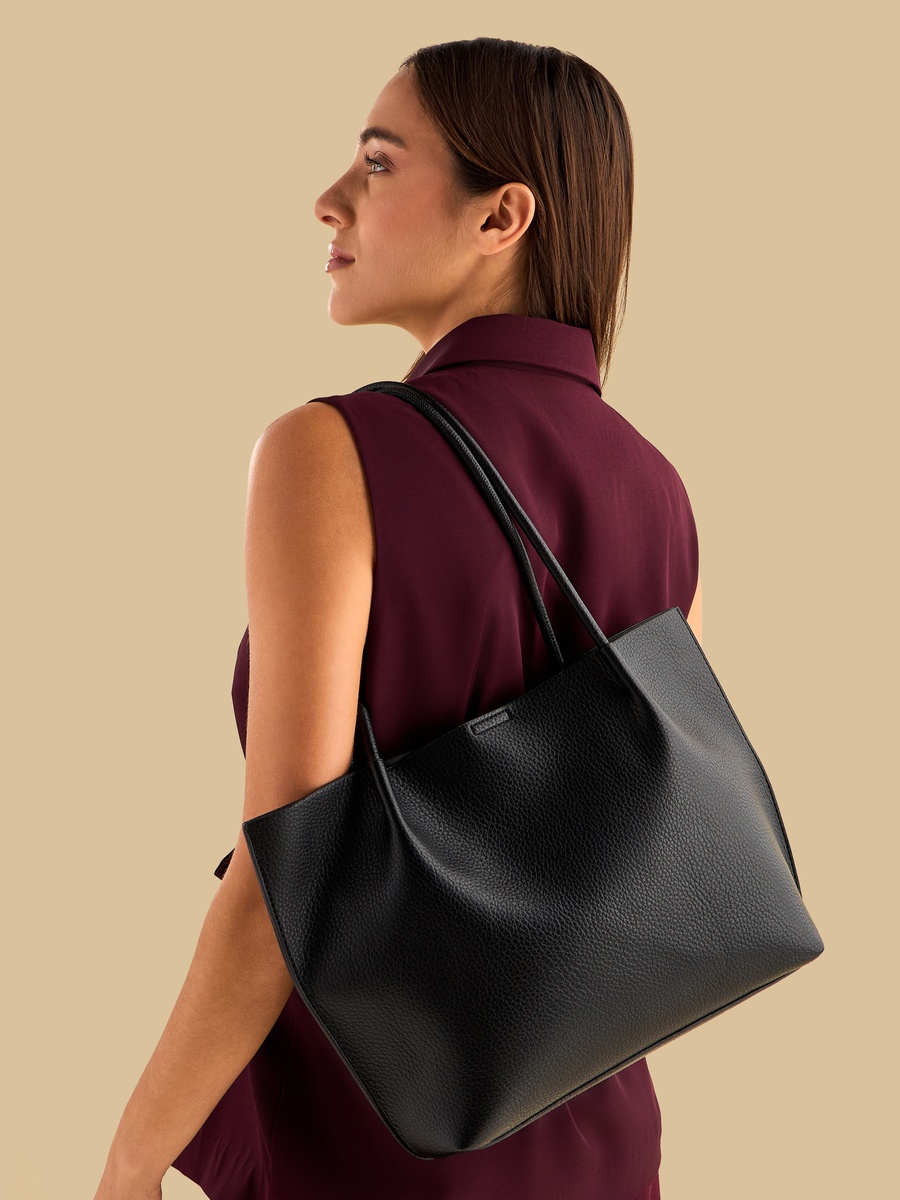 Textured Tote Bag with Double Handle