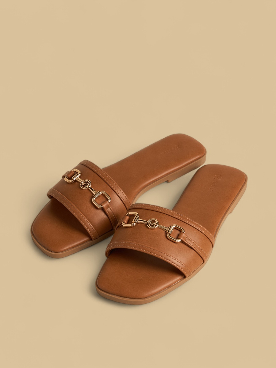 Metal Accent Slip-On Flat Sandals