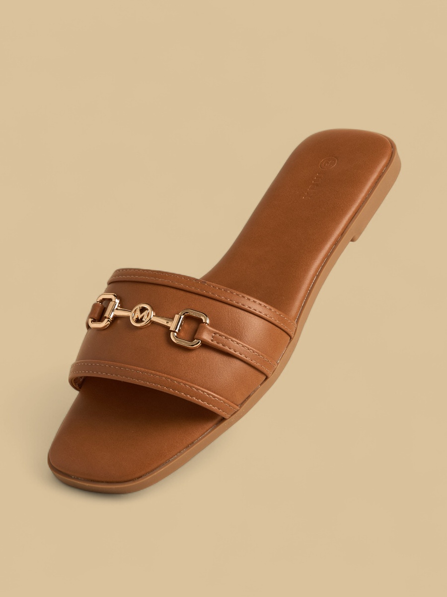 Metal Accent Slip-On Flat Sandals