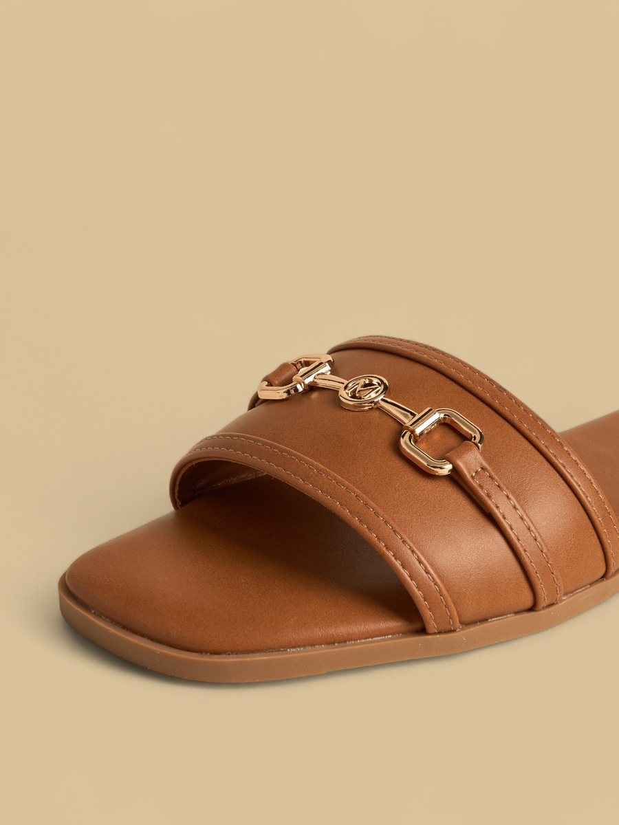 Metal Accent Slip-On Flat Sandals