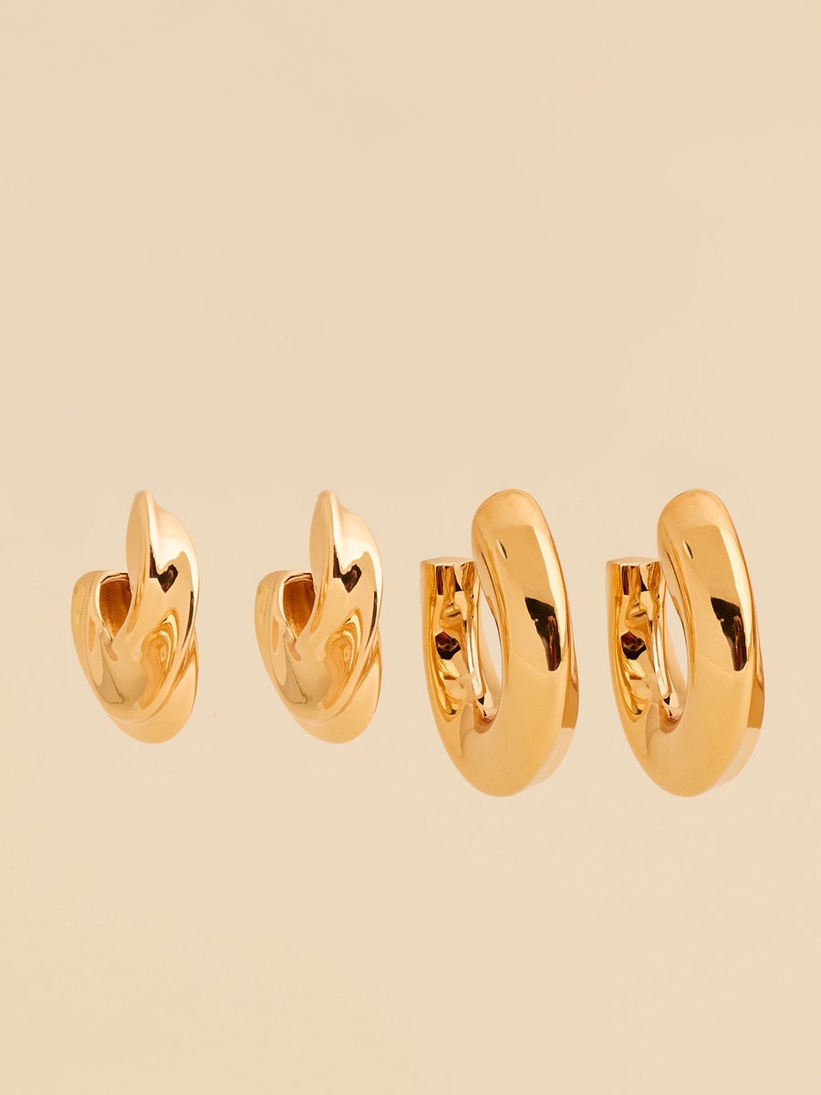 Pack of 2 - Metallic Hoop Earrings with Pushback Closure