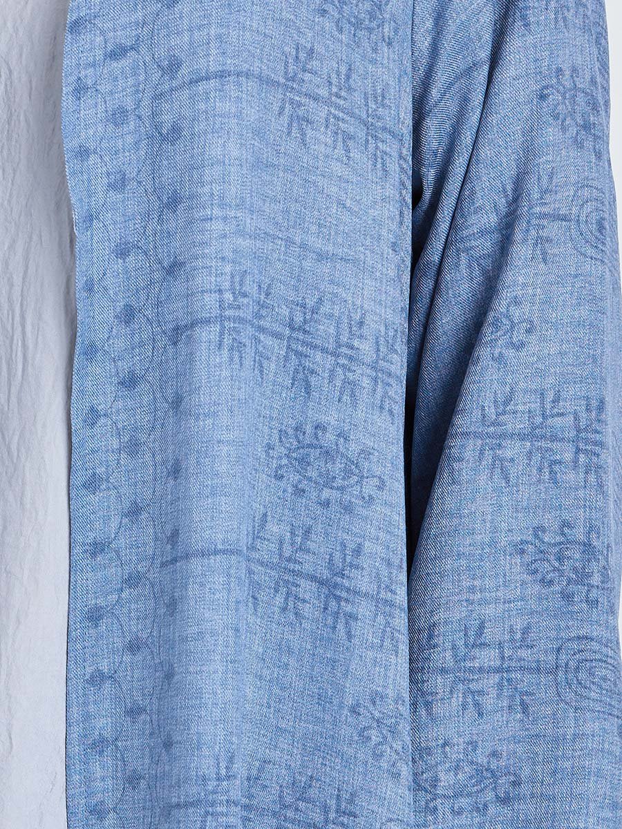 Blue Front Open Border Print Abaya