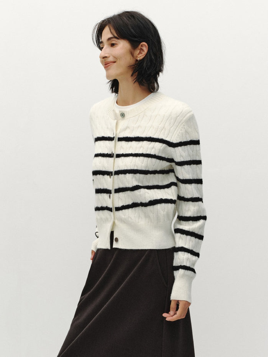 Women Striped Knitted Cardigan