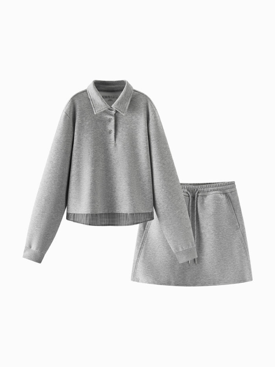 Women Polo Sweatshirt and Skirt Set