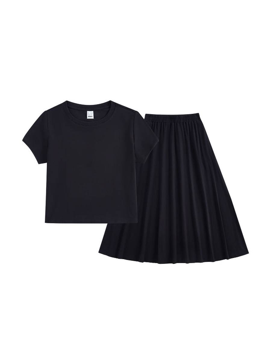 Women Plain Short Sleeve T-Shirt and Skirt Set