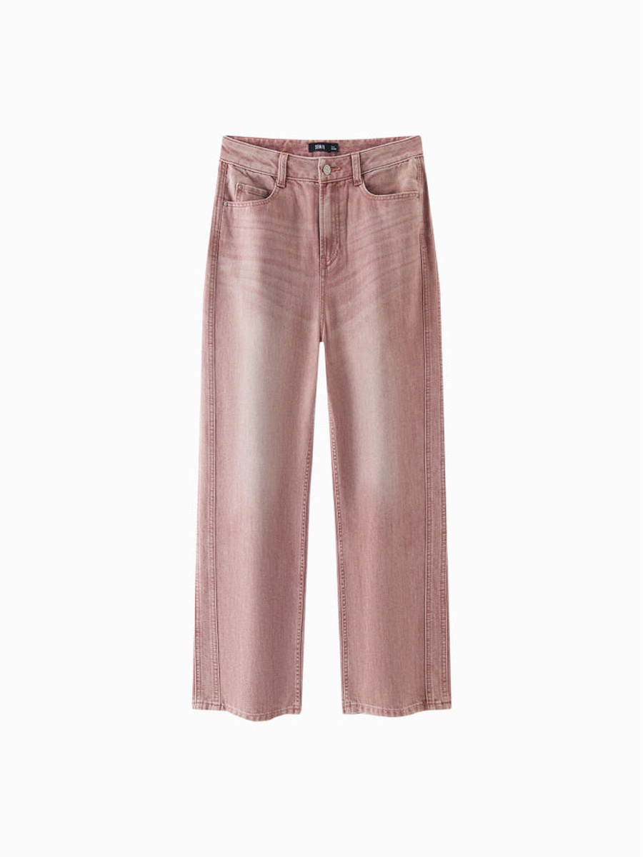 Women Straight Wide-Leg Jeans with Faded Detail