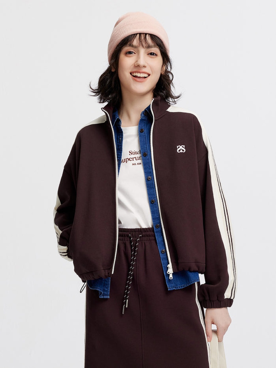 Women Zip Up Track Jacket with Contrast Panel