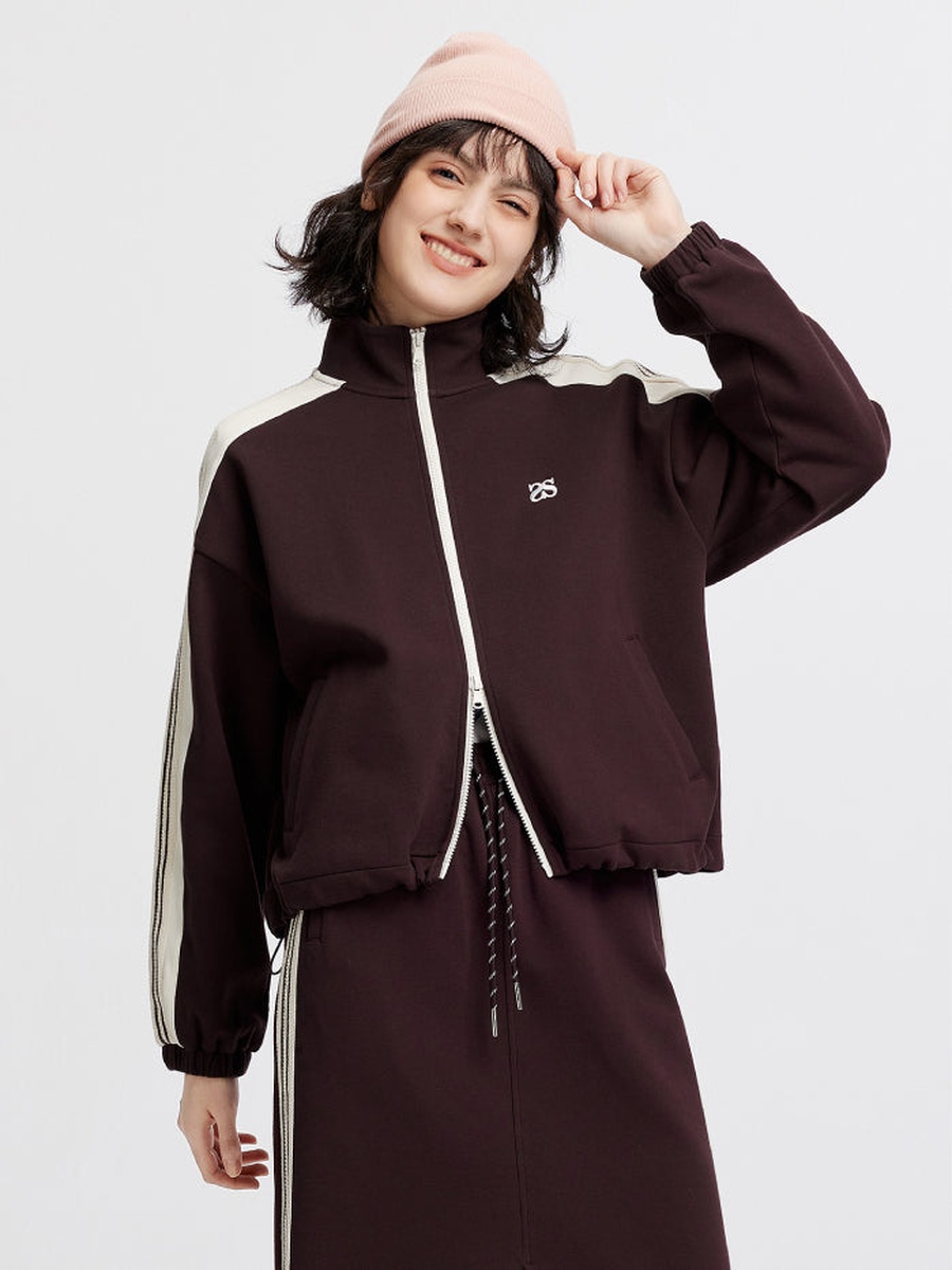 Women Zip Up Track Jacket with Contrast Panel