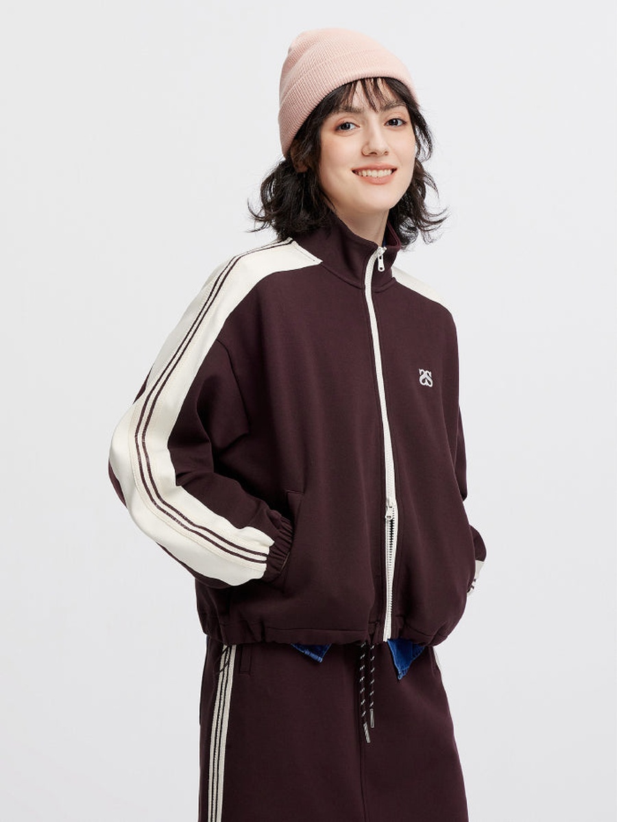 Women Zip Up Track Jacket with Contrast Panel