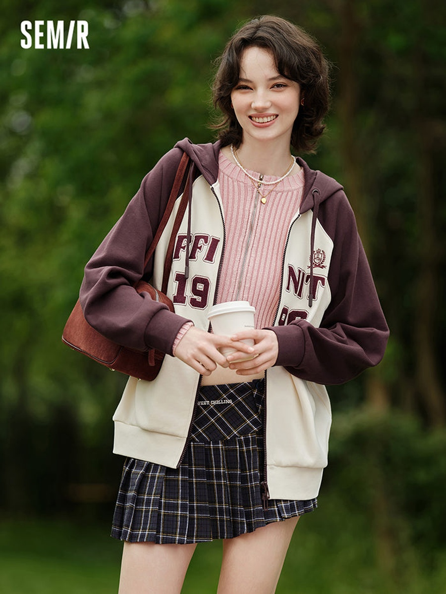 Women Zip-Through Hoodie with Embroidery
