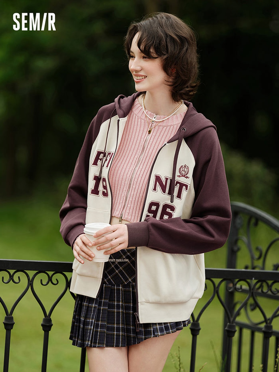 Women Zip-Through Hoodie with Embroidery