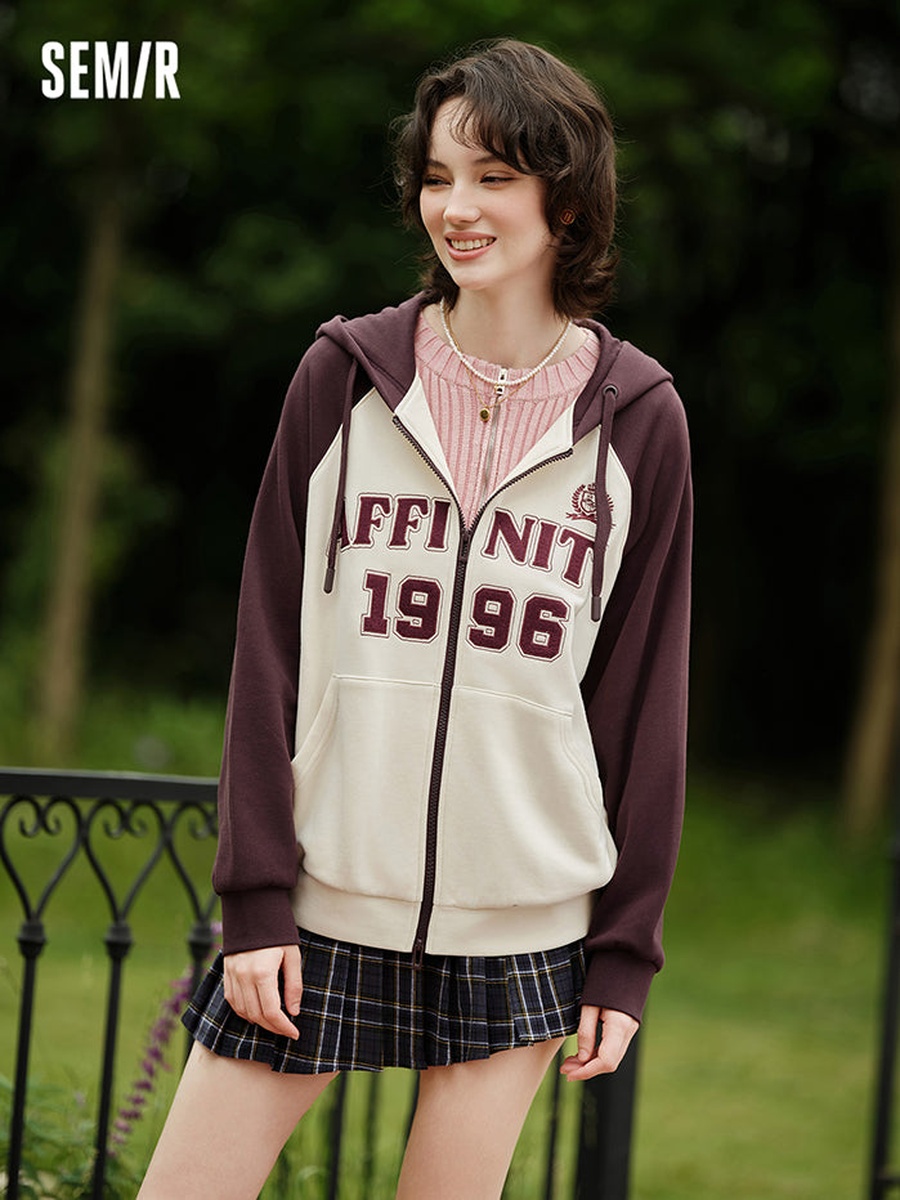 Women Zip-Through Hoodie with Embroidery