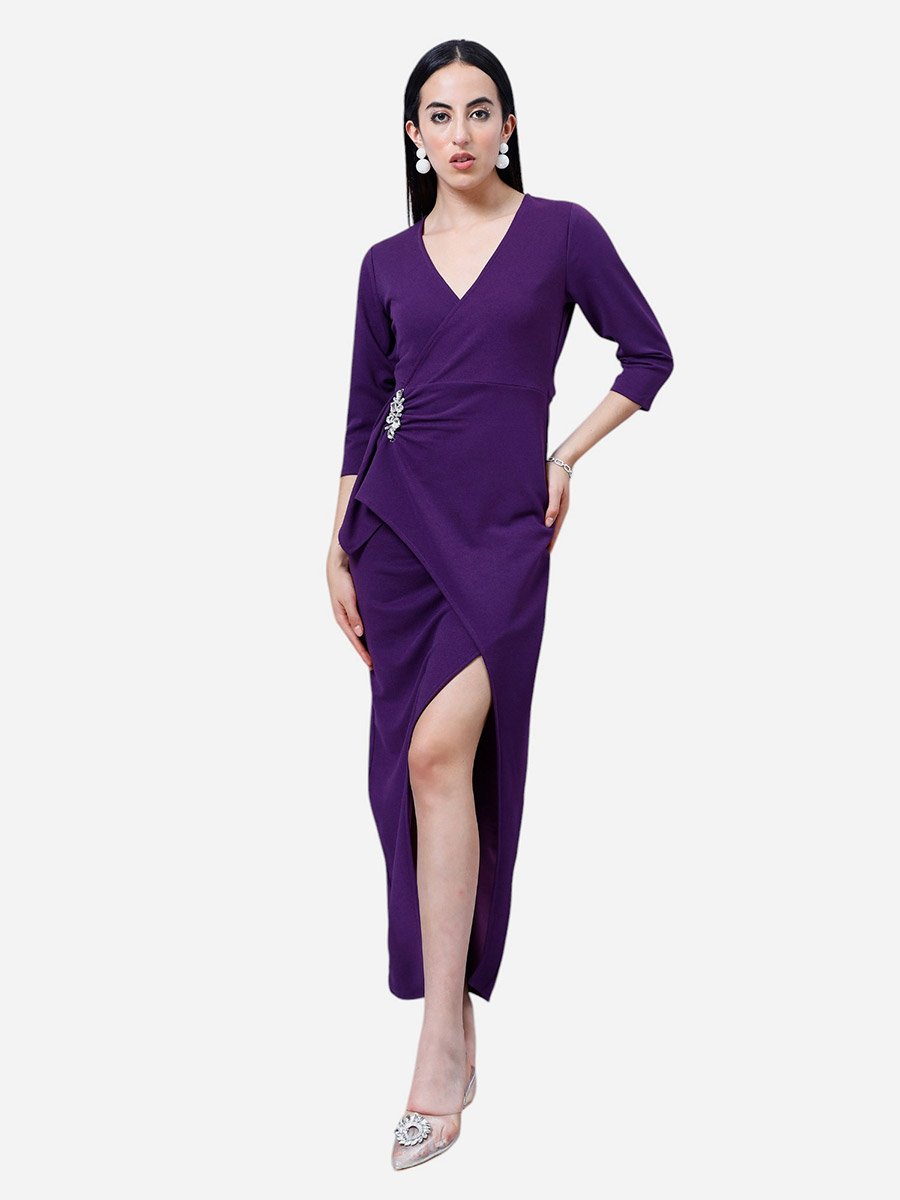 Purple Embellished Wrap Maxi Dress