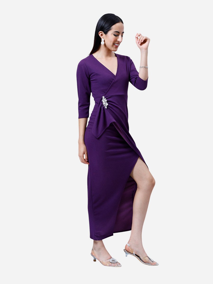 Purple Embellished Wrap Maxi Dress