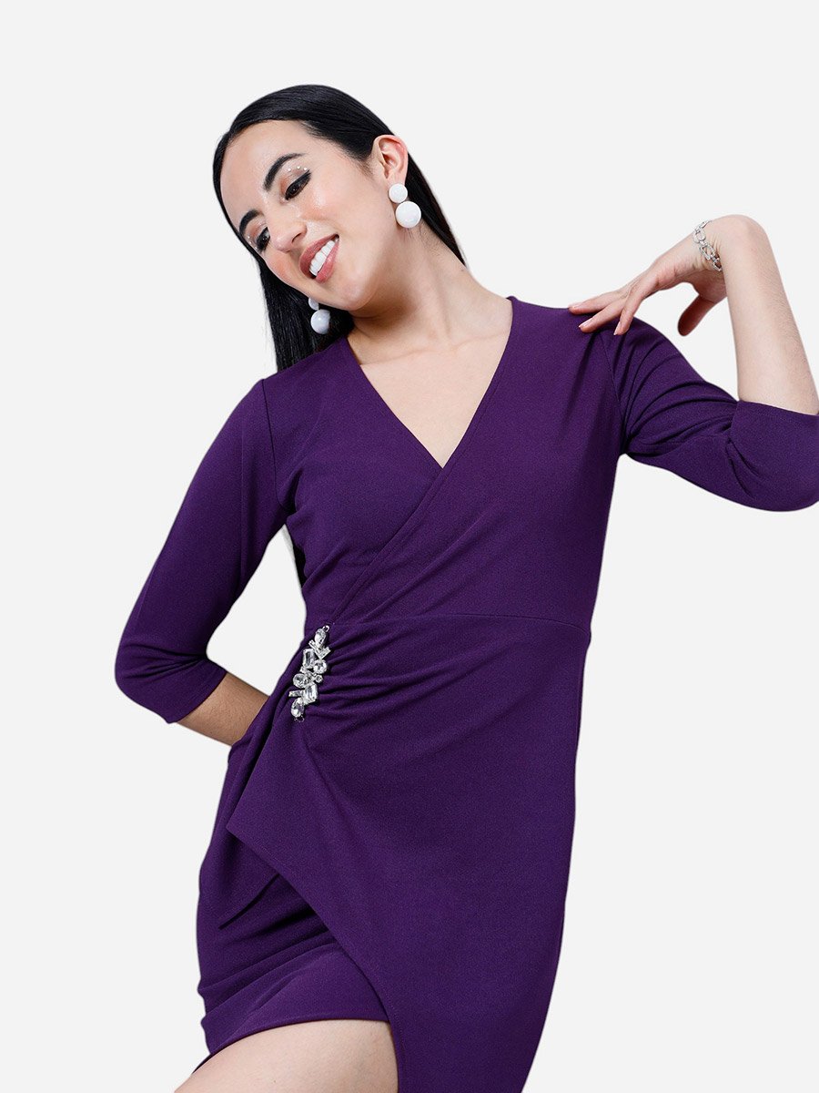 Purple Embellished Wrap Maxi Dress