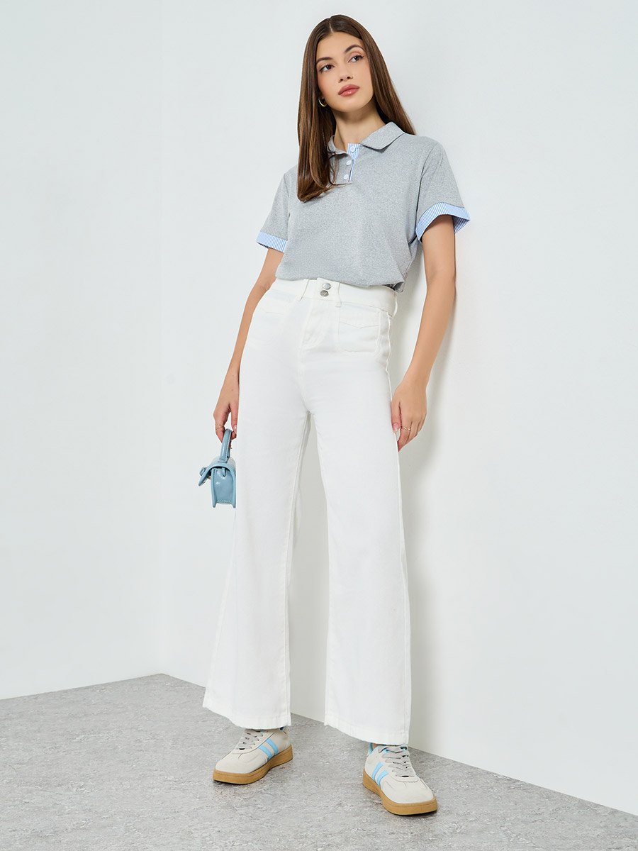 Grey Contrast Trim Polo T-Shirt