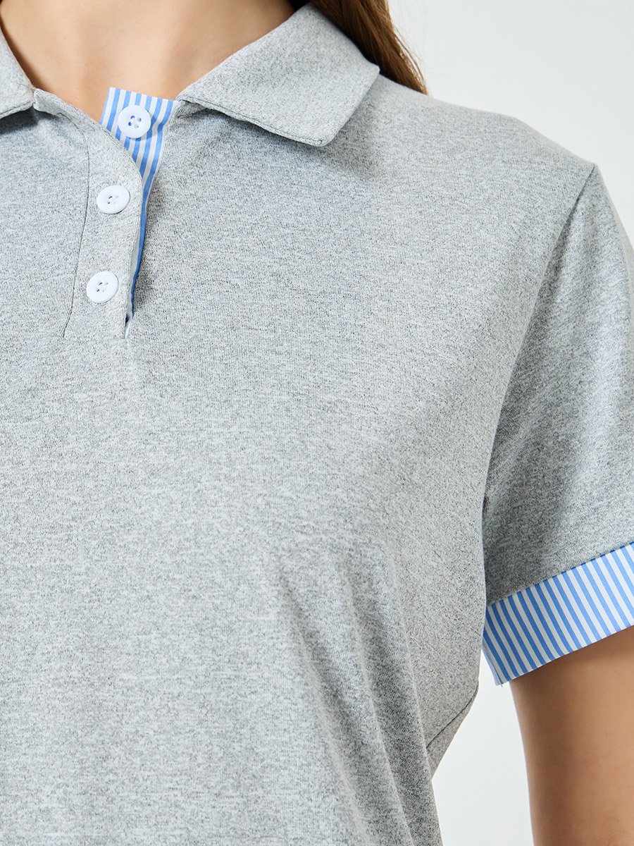 Grey Contrast Trim Polo T-Shirt