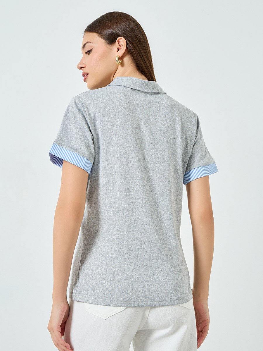 Grey Contrast Trim Polo T-Shirt