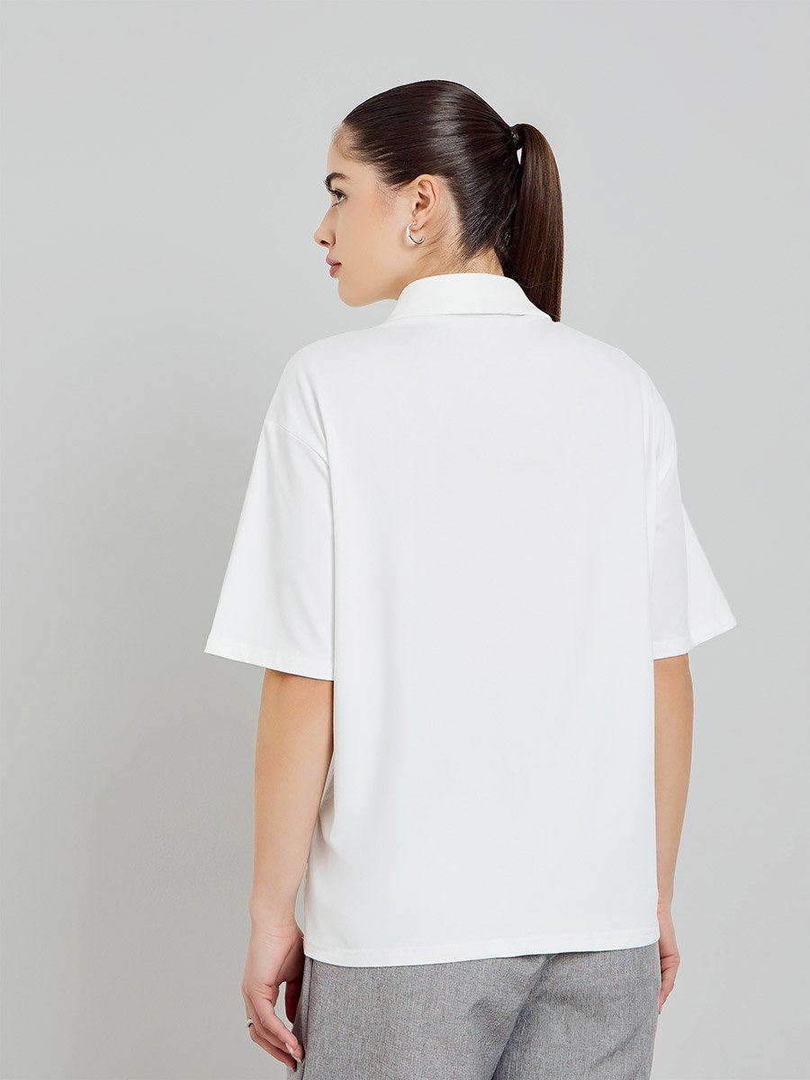 White Short Sleeve Knitted Polo T-Shirt