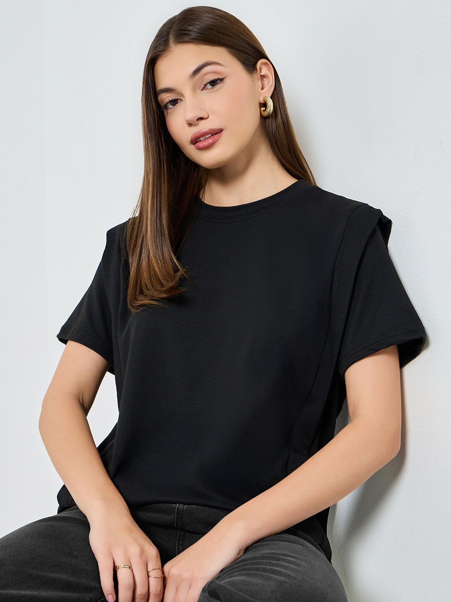 Black Oversized Shoulder Pad T-Shirt