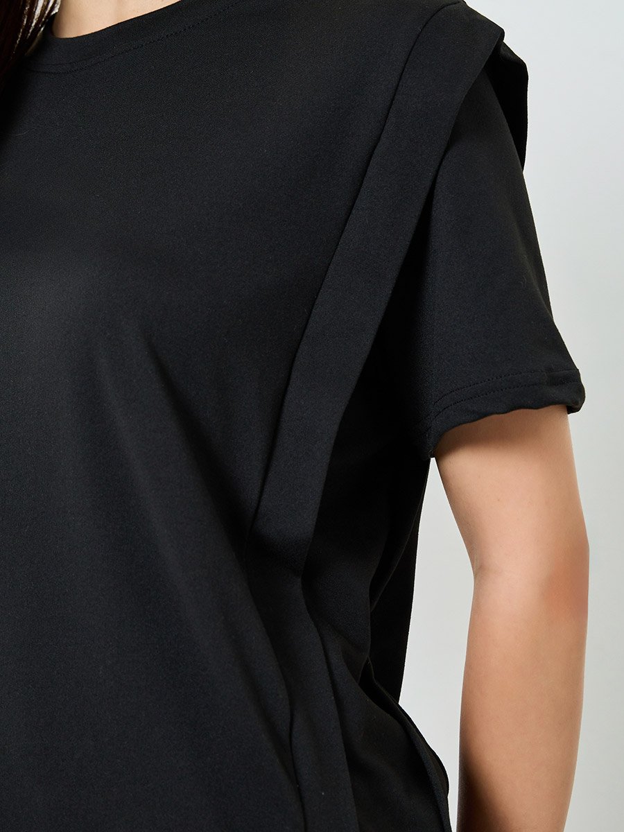 Black Oversized Shoulder Pad T-Shirt