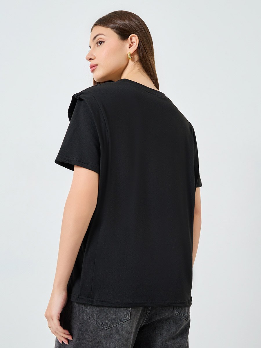 Black Oversized Shoulder Pad T-Shirt