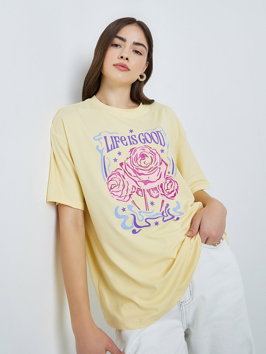 Yellow Graphic Print Oversized T-Shirt