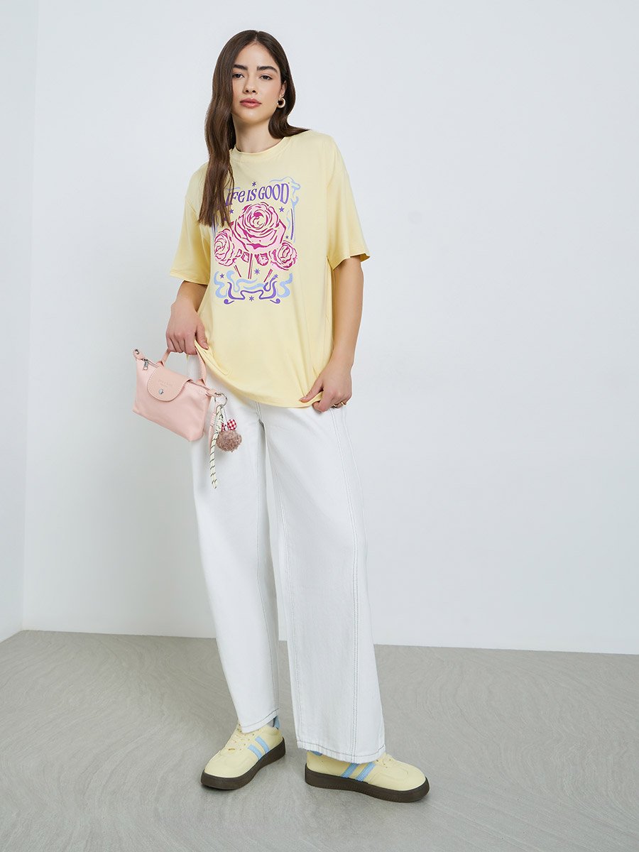 Yellow Graphic Print Oversized T-Shirt