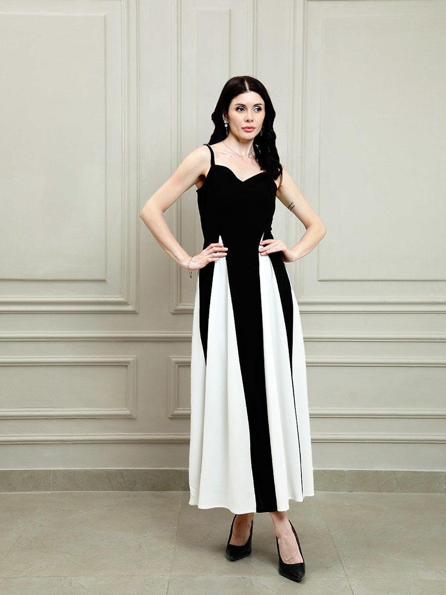 Color Block Strappy A-Line Maxi Dress