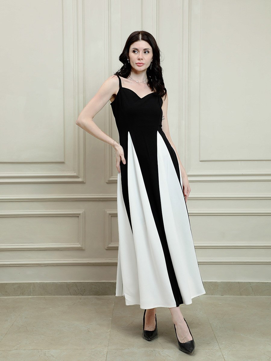 Color Block Strappy A-Line Maxi Dress