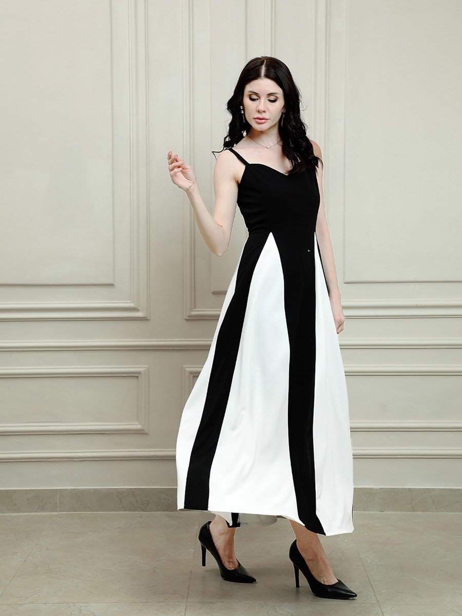 Color Block Strappy A-Line Maxi Dress