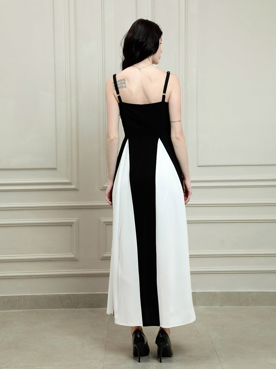 Color Block Strappy A-Line Maxi Dress
