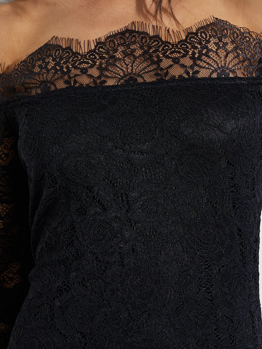 Black Off Shoulder Lace Insert Maxi Dress