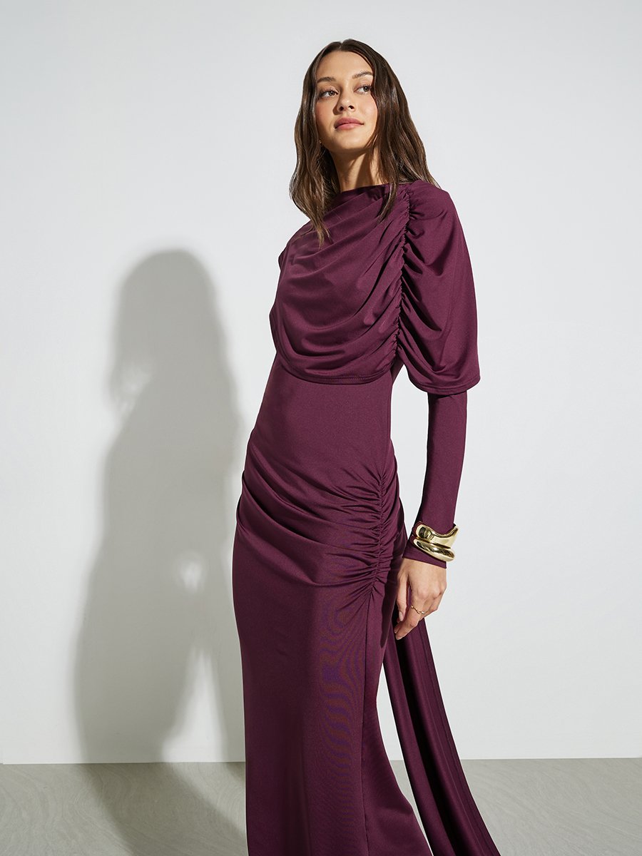 Purple Ruched Draped Maxi Dress