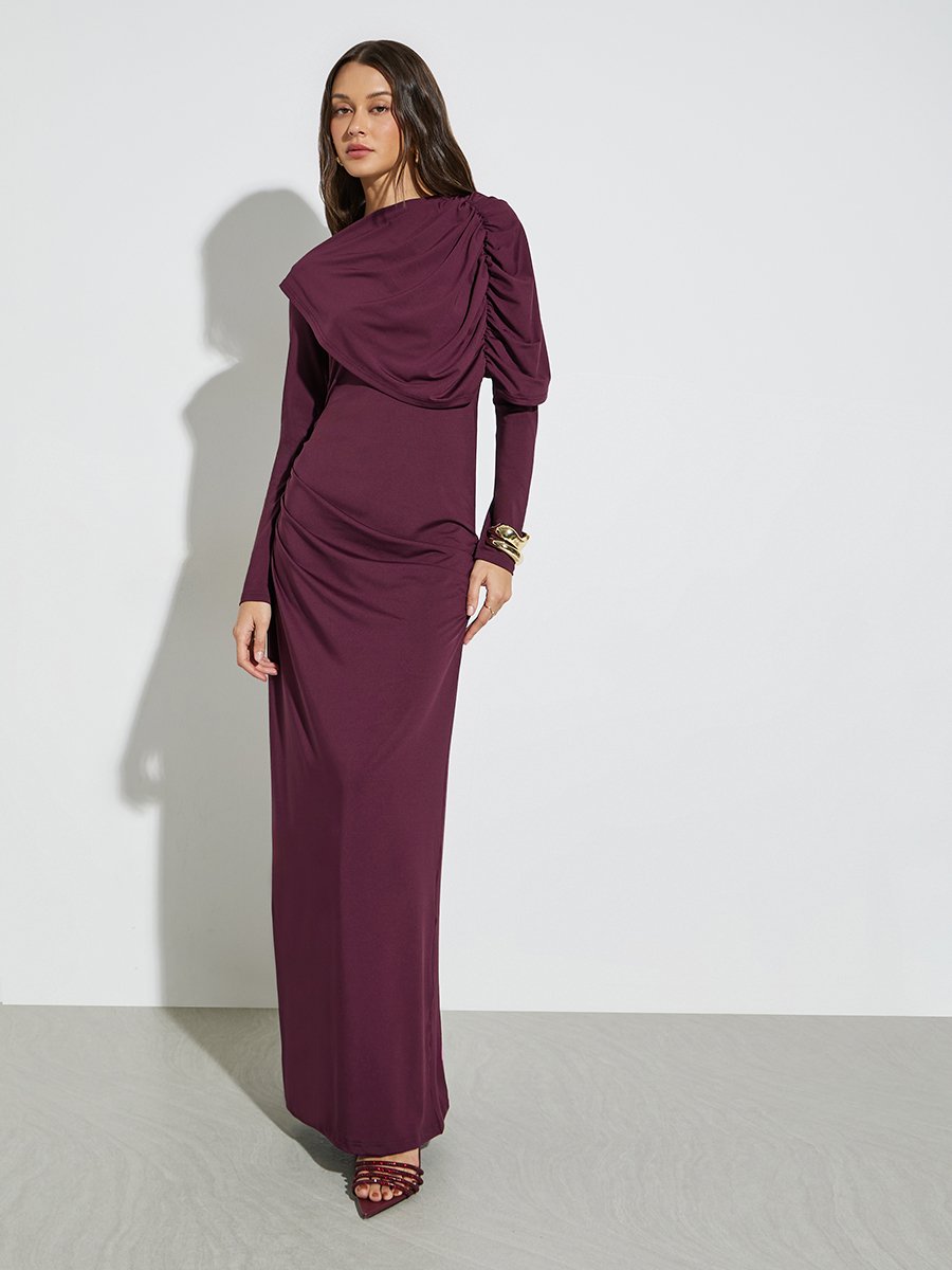 Purple Ruched Draped Maxi Dress